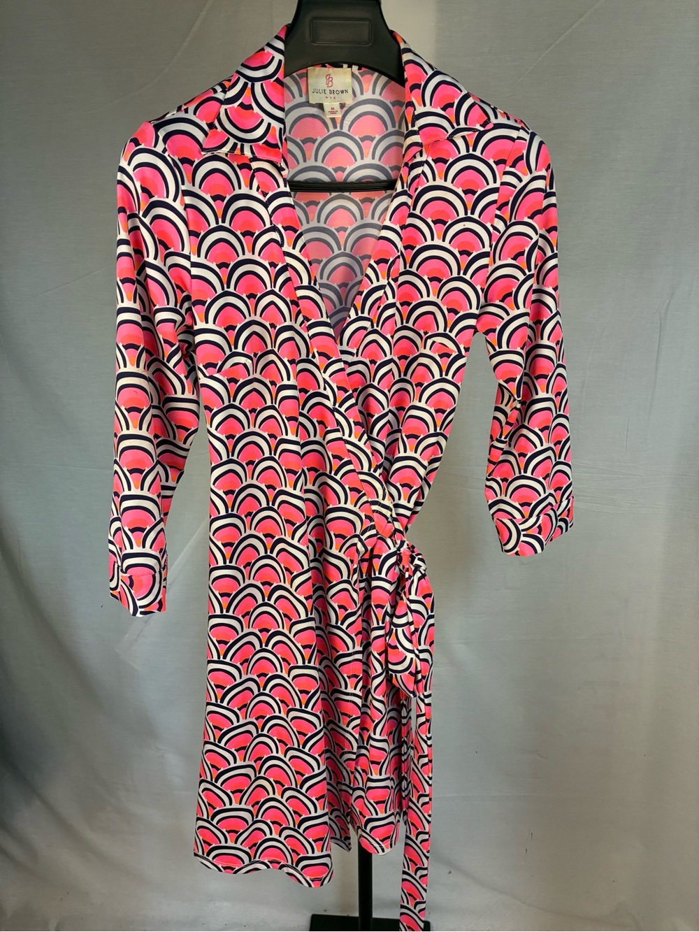 Julie Brown NY Geometric Print Pink Wrap Dress M